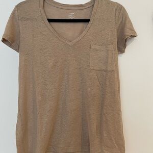 J. Crew Women's Gold with sparkle Linen V-Neck T-Shirt